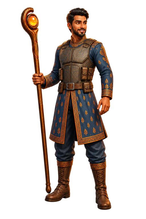 Sahir Dev with his amber staff